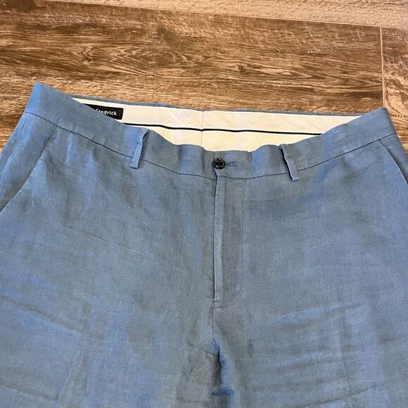 Paul Frederick Pants Men 36 Blue 100% Linen Career Casual Beach Tailored Fit - Picture 2 of 13